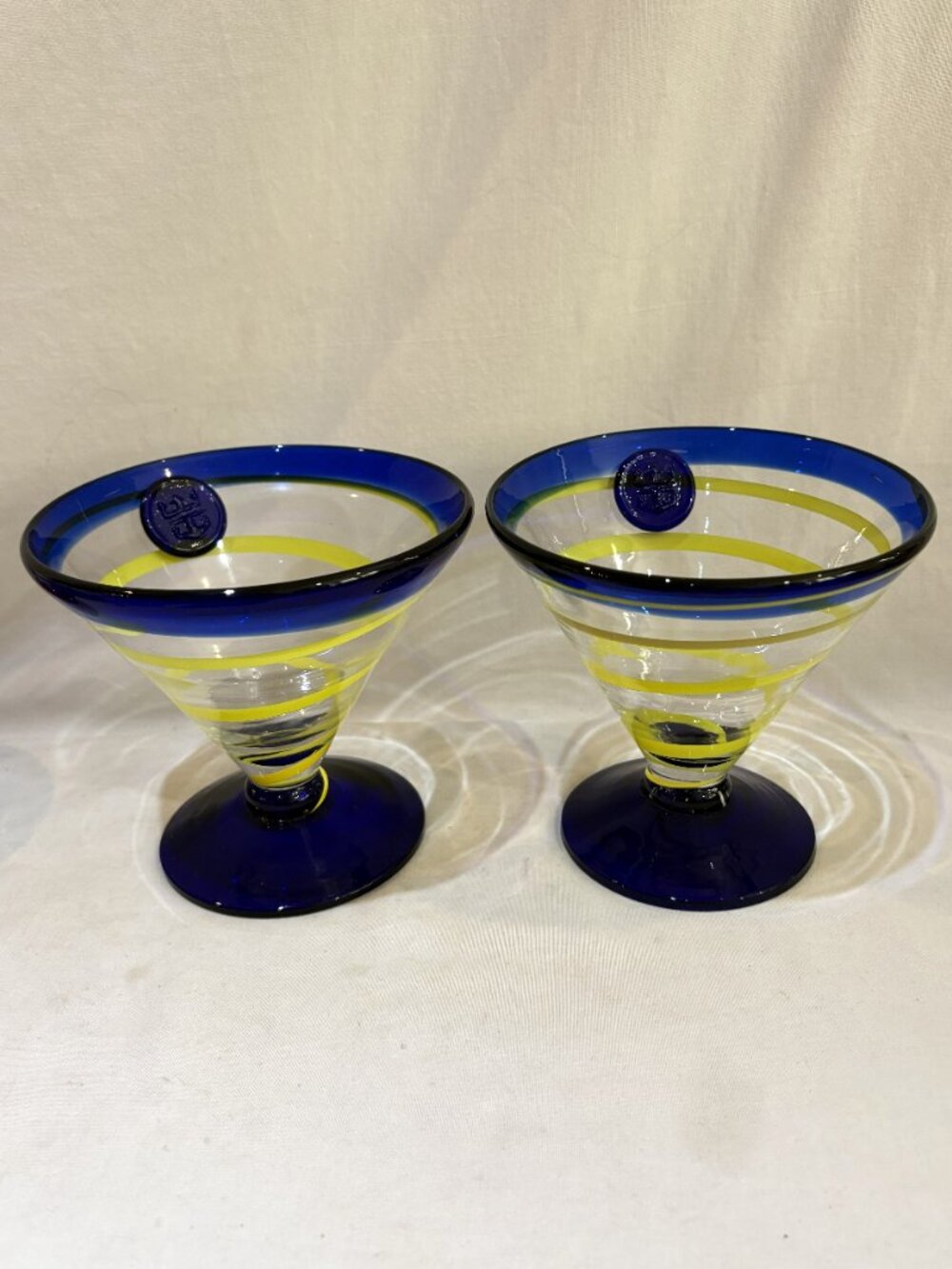 Pair Kosta Boda Royal Caribbean Cruises Swirl Martini Margarita Cocktail Glasses